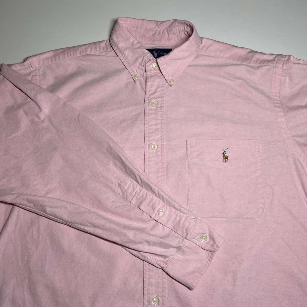 Polo Ralph Lauren Mens Large Oxford Shirt LS Button Down Collar Pink Flesh Pony